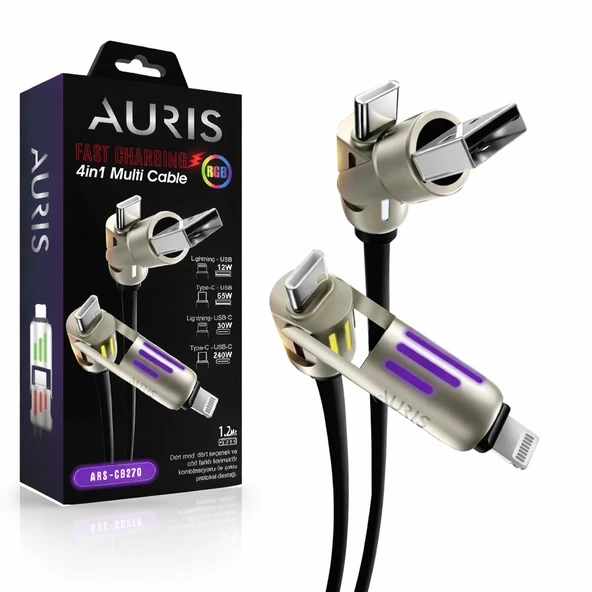 AURIS ARS-CB270 4in1 Hızlı Şarj Çoklu Kablo ürün görseli 1