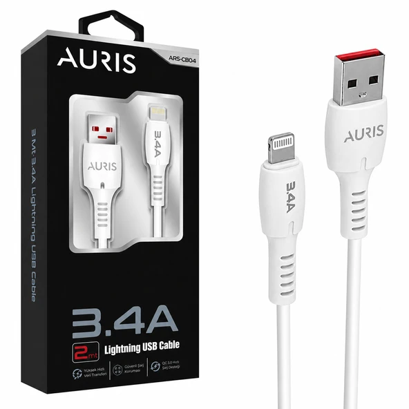 AURIS ARS-CB04 Lightning USB Kablo 3.4A / 20W (2 Metre) ürün görseli 1
