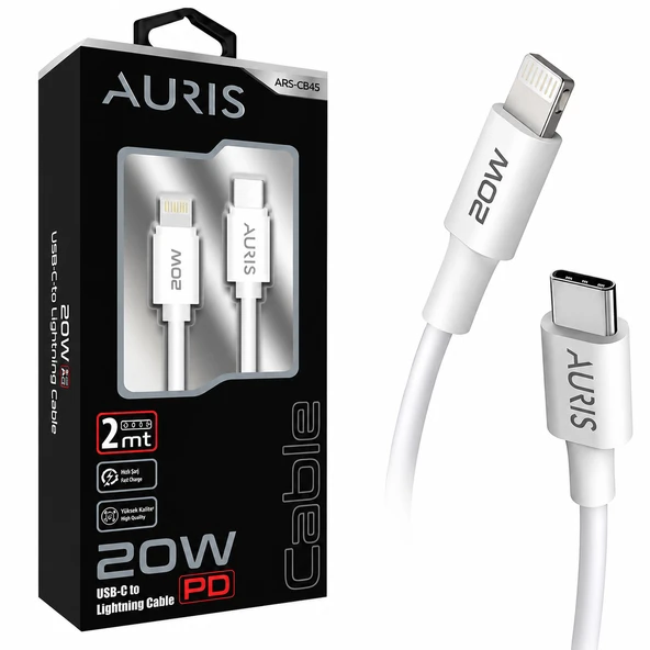 AURIS ARS-CB45 USB-C to Lightning Kablo 20W PD (2 Metre) ürün görseli 1