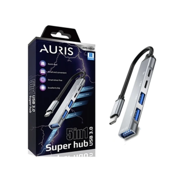 Auris 5-in-1 USB-C Super Hub USB 3.0 - Hızlı ve Çok Yönlü Çözüm ürün görseli 1