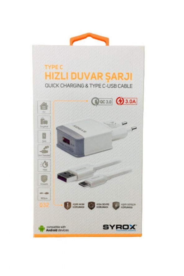 Syrox Q32 Type-C Hızlı Quick Şarj Aleti 3.0A ürün görseli 1