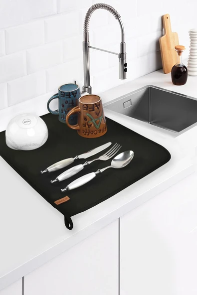Basic S Bulaşık Kurutma Matı 46x36 cm Std Kurulama Bezi Kurutma Örtüsü Tezgah Üstü Siyah ürün görseli 1