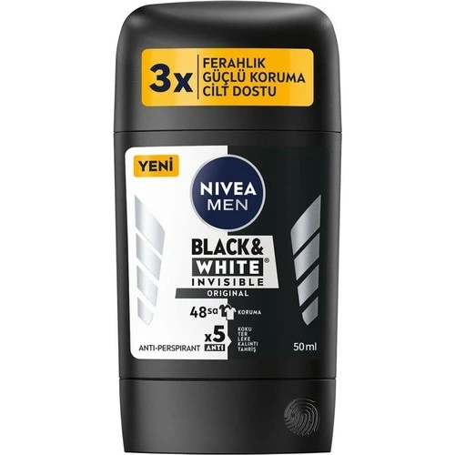Nivea Men Erkek Stick Deodorant Black & White Invisible Original 48 Saat Anti-Perspirant Koruma 50 m ürün görseli 1