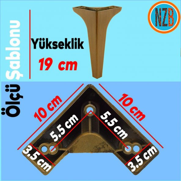 Mobilya Kanepe Çekyat Sehpa TV Ünitesi Koltuk Ayağı 19 cm Koyu Kahverengi Baza Ayak ürün görseli 1