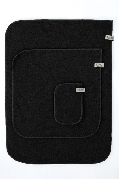 Siyah Microwell 3 Prç Set Microfiber Bulaşık Kurutma Matı 3'lü Mutfak Seti Kurulama Bezi Örtüsü ürün görseli 1