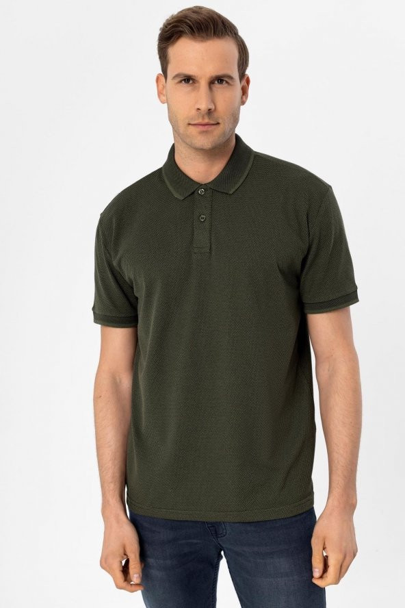 Polo Yaka Regular Kalıp Armürlü Tişört - Resim 5