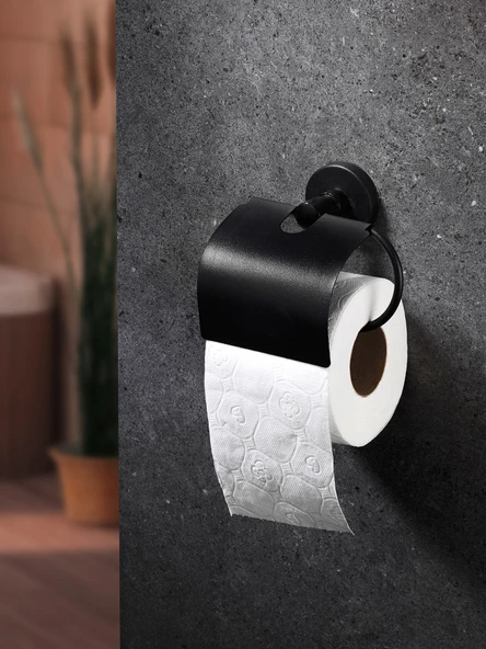 Sas Haus Yapışkanlı Siyah Geniş Kapaklı Tuvalet Kağıtlığı Wc Kağıtlık Tuvalet Kağıdı Askısı ürün görseli 1