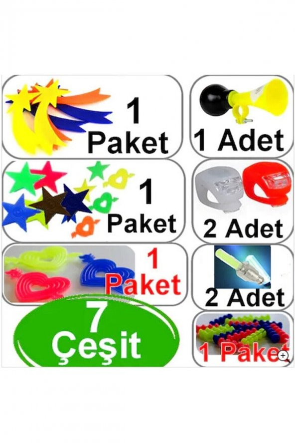 Bisiklet Süsleri Bisiklet Dekoratif Süs Seti 7 Parça BİSİKLET KORNA IŞIKLI SİBOP KAPAGI ürün görseli 1