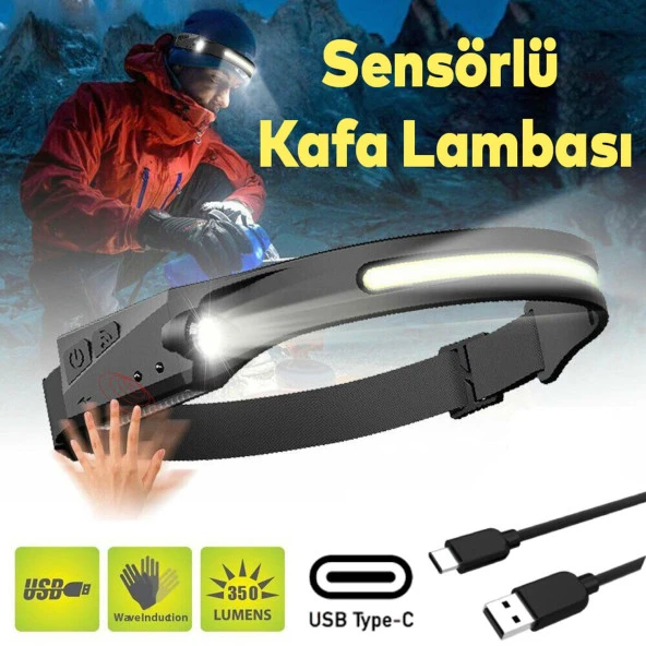 Klaus Sensörlü Kafa Lambası Ledli Şarjlı Pilli Kamp Kafa Feneri El Feneri 5+3 W 350 Lümen ürün görseli 1