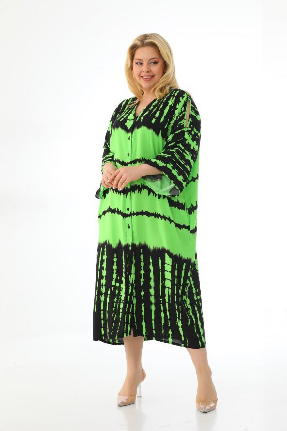 Kadın Büyük Beden Oversize Salaş Yarım Kollu Yazlık Batik Gömlek Elbise ürün görseli 1