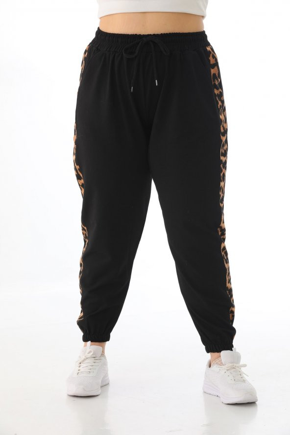Kadın Büyük Beden Yüksek Bel Leopar Şeritli Eşofman Altı ürün görseli 1