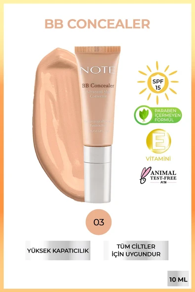 Note Bb Concealer Spf 15 Yoğun Kapatıcı Metal Başlıklı Göz Altı Kapatıcısı - 03 Orta Koyu ürün görseli 1