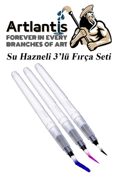 Su Hazneli Kalem Fırça 3 lü 1 Paket Suluboya Kaligrafi Hat Fırçası Sulu Boya Su Hazneli Kalem Doldurulabilir ürün görseli 1