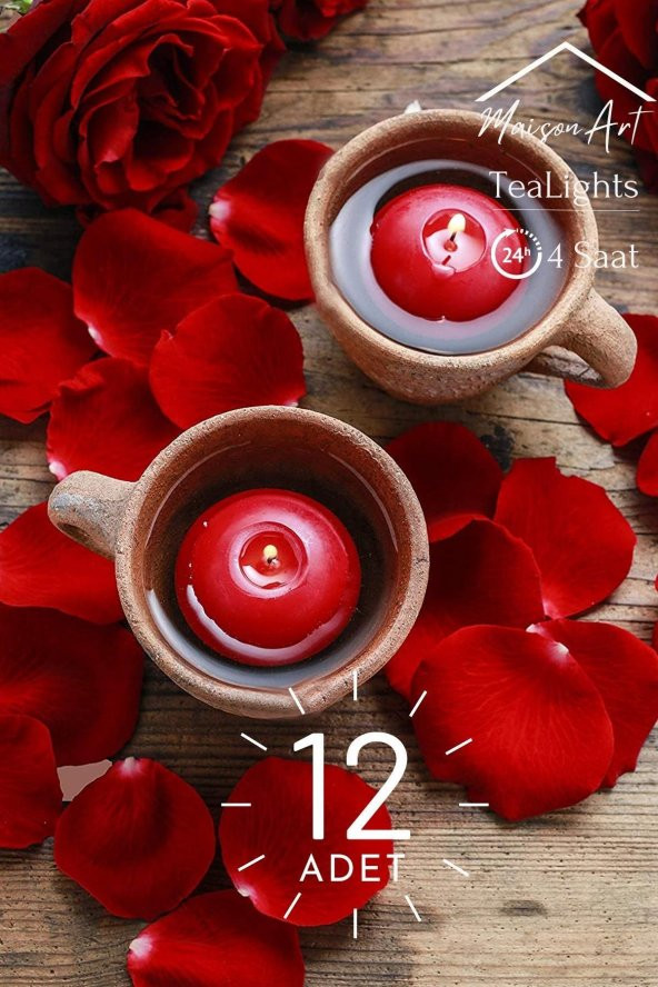Float | Kırmızı 12 Adet Yüzen Mum | 4 Saat Yanan Tea Light Mum | Kokusuz Terapi Mumu ürün görseli 1