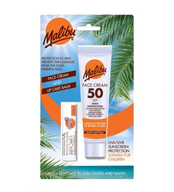 Malibu Güneş Koruyucu Yüz Losyonu SPF50 + Dudak Koruyucu & Nemlendirici SPF30 ürün görseli 1