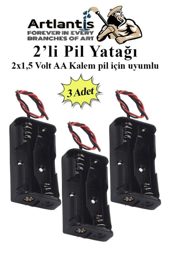2 Li Pil Yatağı Deney 3 Adet Pil Yuvası Pil Kutusu Aa Kalem Kalın Pil 2x1,5 Volt Yaylı Pil Yuvası ürün görseli 1