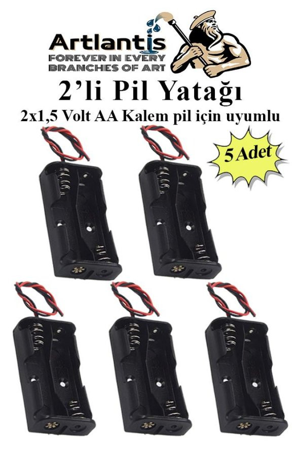 2 Li Pil Yatağı Deney 5 Adet Pil Yuvası Pil Kutusu Aa Kalem Kalın Pil 2x1,5 Volt Yaylı Pil Yuvası ürün görseli 1