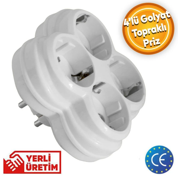 Golyat 4 Lü Topraklı Çocuk Korumalı Çoklu Grup Priz Çoğaltma Dörtlü Fiş Piriz Sıva Üstü ürün görseli 1