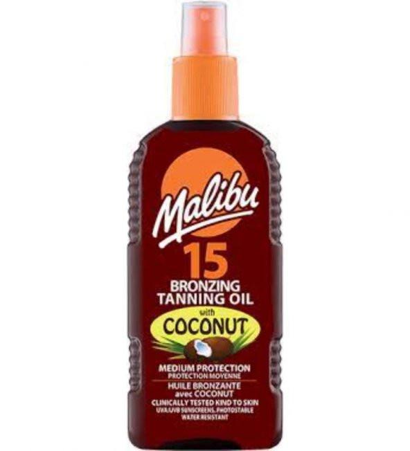 Malibu Güneş Koruyucu Bronzlaştırıcı Yağ+Hindistan Cevizi Yağı SPF15 200ml ürün görseli 1