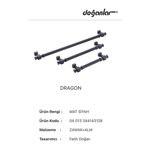 Doğanlar Dragon 128 mm Mobilya Kulp Mat Siyah - Resim 3
