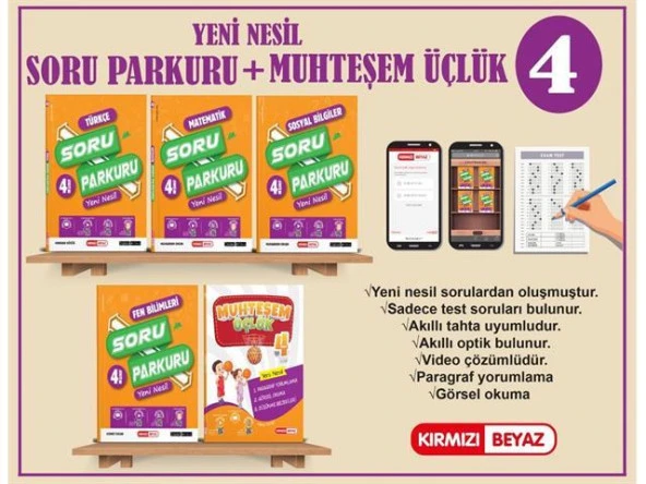 Kırmızı Beyaz 4. Sınıf Yeni Nesil Soru Parkuru Seti + Muhteşem Üçlük 5 Kitap ürün görseli 1