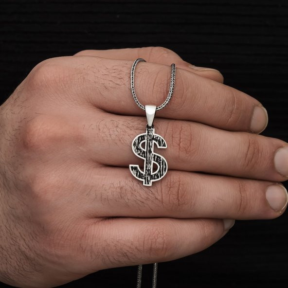 Dolar Simgesi Gümüş Erkek Kolye - Resim 2