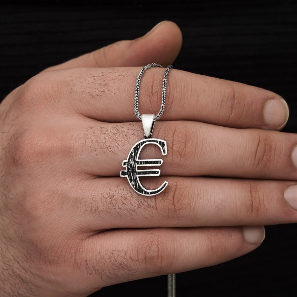 Euro Simgesi Gümüş Erkek Kolye - Resim 6