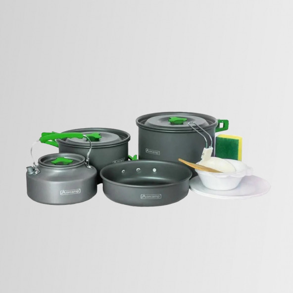 Orcamp OUT-1050 Outdoor Yemek Kapları - 4'lü Kamp Tencere Tava Çaydanlık Seti ürün görseli 1