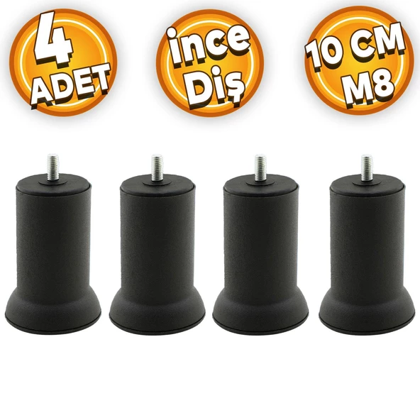 Mobilya Koltuk Kanepe Baza Çekyat Yükseltme Metal Ince Diş M8 Siyah Ayağı Ayakları 10 Cm 4 Adet ürün görseli 1