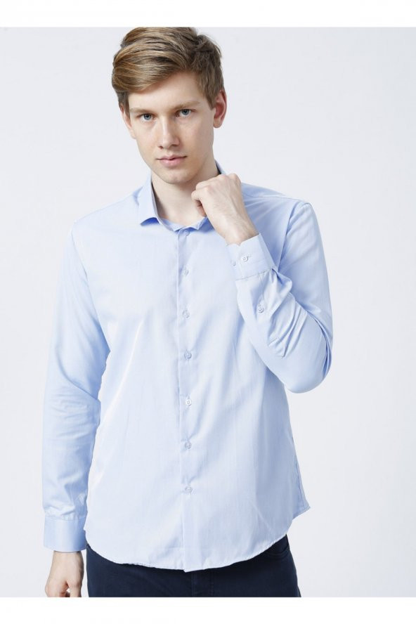 Gm2024700271 Klasik Yaka Slim Fit Armürlü Mavi Erkek Gömlek ürün görseli 1