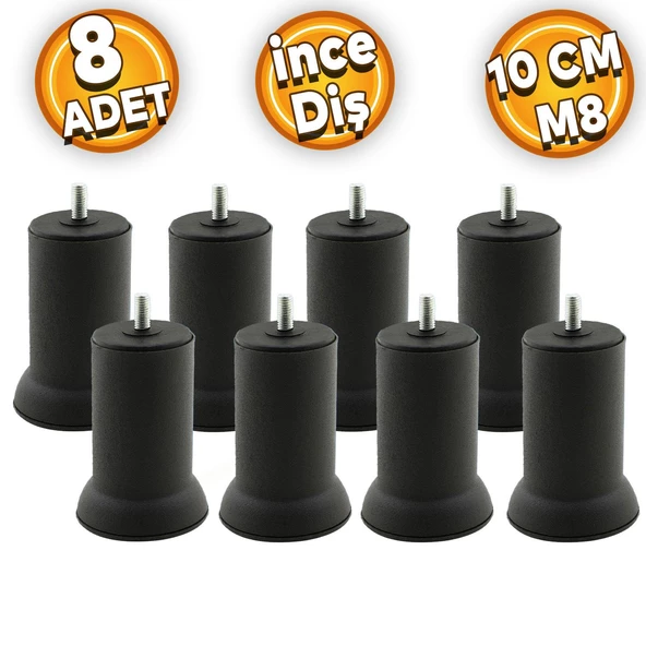 Mobilya Baza Koltuk Kanepe Çekyat Yükseltme Ayağı Ince Diş Metal M8 Siyah Ayakları 10 Cm 8 Adet ürün görseli 1