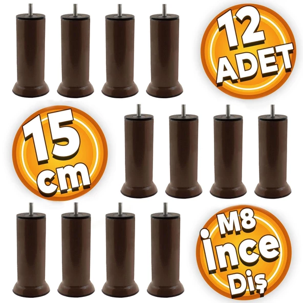 Mobilya Baza Kanepe Koltuk Çekyat Yükseltme Ayağı M8 Kahverengi Metal Ayakları 15 Cm (12 ADET) ürün görseli 1