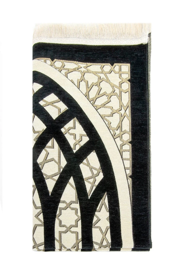 Yıldız Desenli Şönil Seccade - Siyah - Resim 2