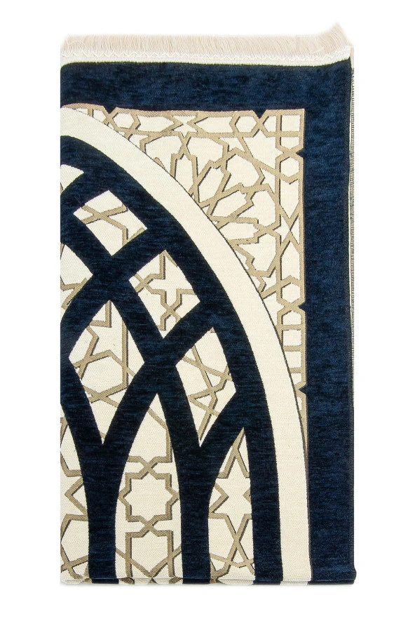 Yıldız Desenli Şönil Seccade - Lacivert - Resim 2