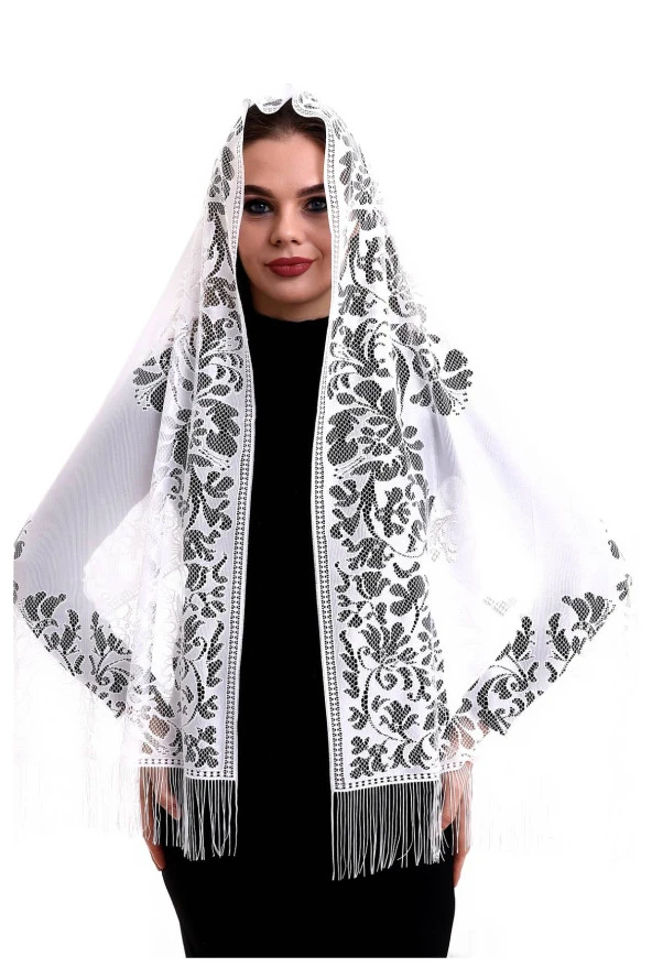 Narin Pamuk Tül Şal Beyaz 60x160 ürün görseli 1