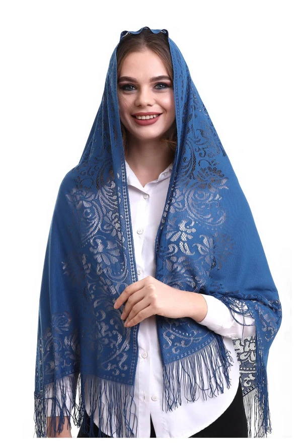 Narin Pamuk Tül Şal Lacivert 60x160 ürün görseli 1