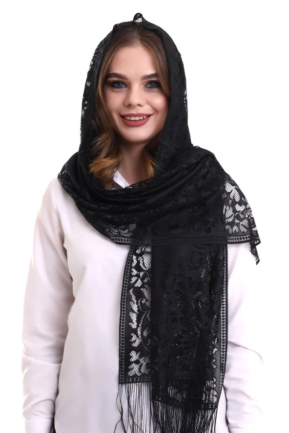 Narin Pamuk Tül Şal Siyah 60x160 ürün görseli 1