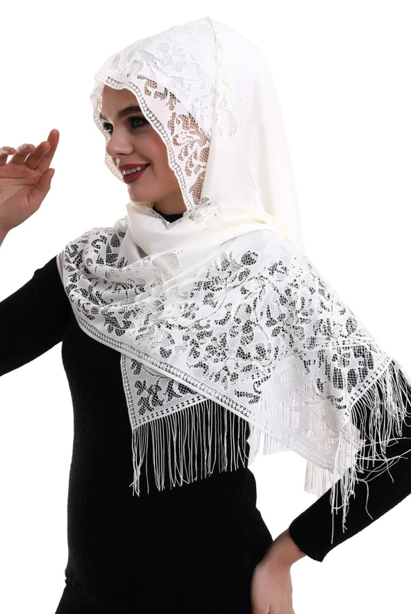 Narin Pamuk Tül Şal Açık Krem 60x160 ürün görseli 1