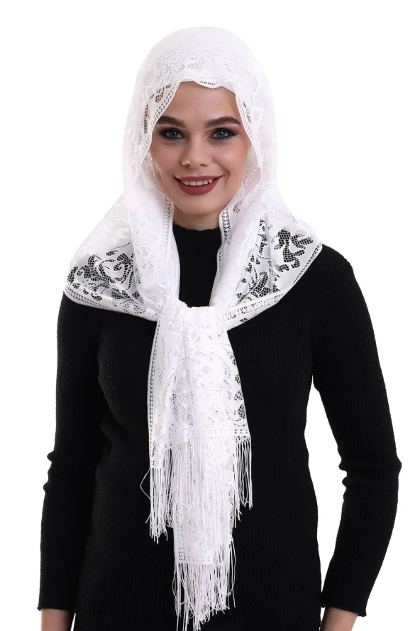 Narin Pamuk Tül Şal Beyaz-2 60x160 ürün görseli 1