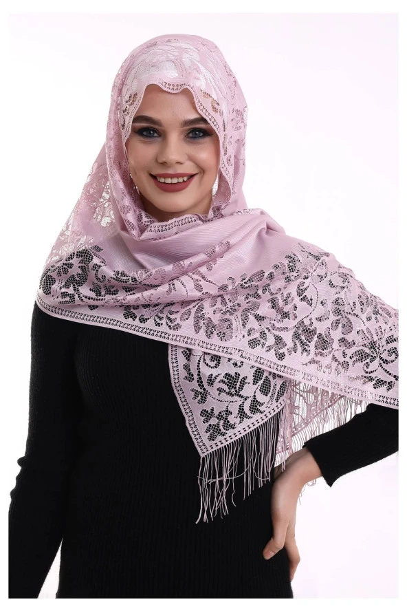 Narin Pamuk Tül Şal Pembe-2 60x160 ürün görseli 1