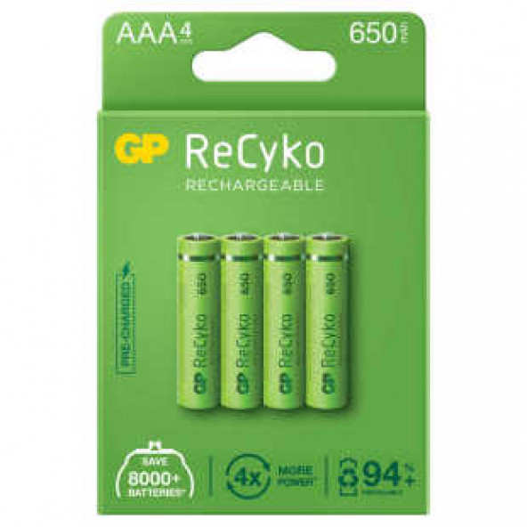 GP Batteries ReCyko 650 AAA İnce Kalem Ni-Mh Şarjlı Pil ürün görseli 1