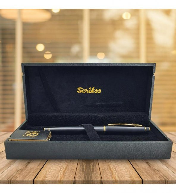 Scrikss Mat Siyah Özel Kutulu Altın Dolma Kalem HK2220 ürün görseli 1