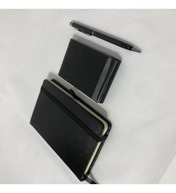 Siyah VIP Hediyelik Set - 9x14 Not Defteri - Touch Pen Tükenmez Kalem - Kartvizitlik HK2061 ürün görseli 1