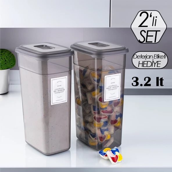 Porsima Diamond 2li Deterjan Saklama Kutusu Deterjan Saklama Kabı Çok Amaçlı Saklama Kabı Seti 3,3lt ürün görseli 1