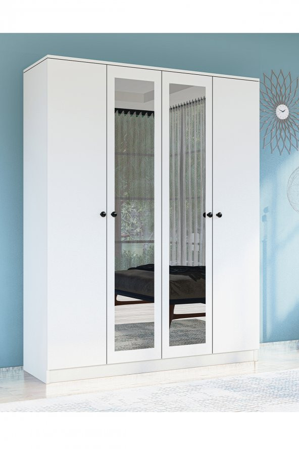 Metalia Gm 053 Hayal 4 Kapılı Aynalı Düğme Kulplu Gardırop ürün görseli 1