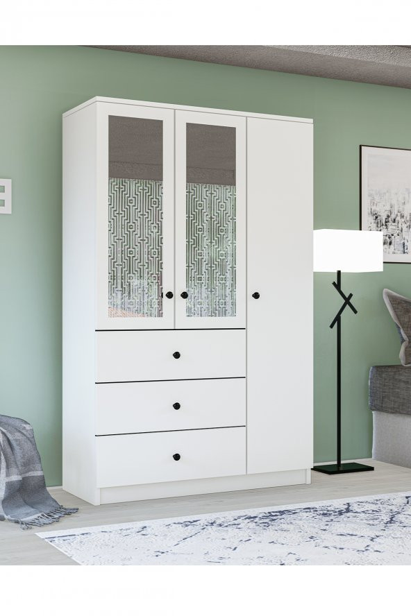 Metalia Gm 310 Ece Lüx 3 Kapı 3 Çekmeceli Aynalı Düğme Kulplu Gardırop ürün görseli 1