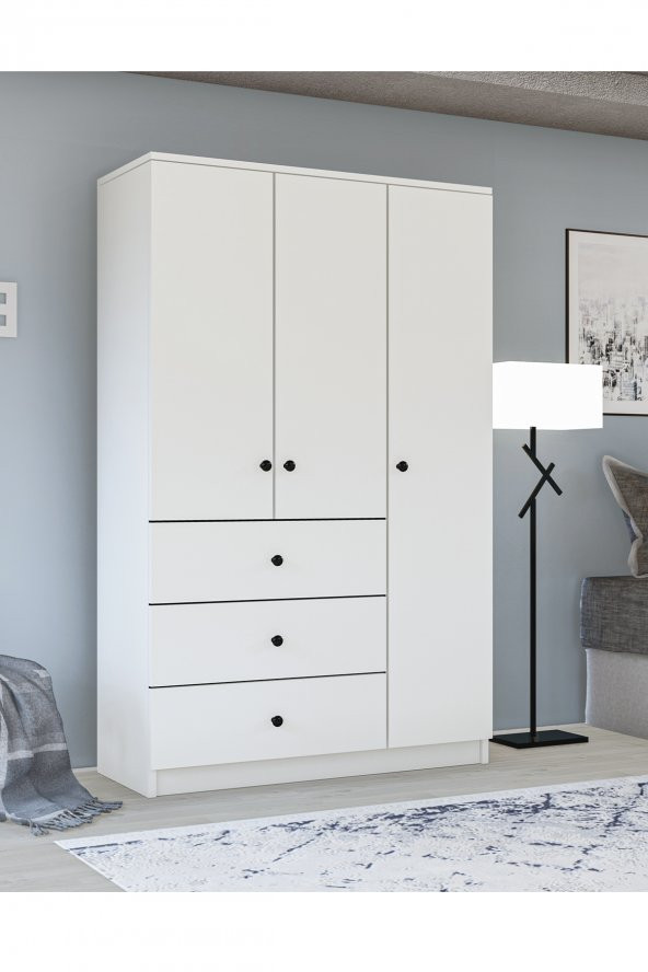 Metalia Gm 308 Ece Lüx 3 Kapı 3 Çekmeceli Düğme Kulplu Gardırop ürün görseli 1