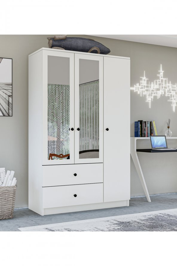 Metalia Gm 853 Home 3 Kapılı 2 Çekmeceli Düğme Kulplu Aynalı Gardırop ürün görseli 1