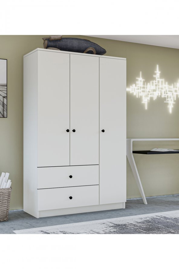 Metalia Gm 854 Home 3 Kapılı 2 Çekmeceli Düğme Kulplu Gardırop ürün görseli 1