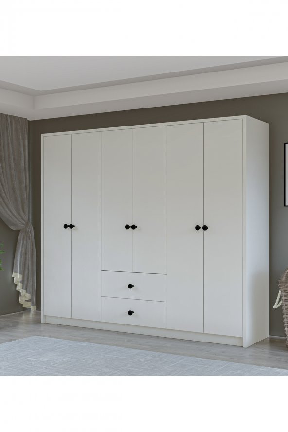 Metalia Gm 069 Delüx 6 Kapı 2 Çekmeceli Düğme Kulplu Gardırop ürün görseli 1
